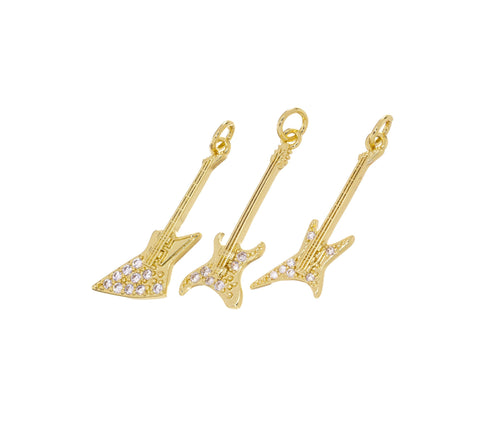 Electric Guitar Charm,Gold Guitar Charm With CZ,3 Styles Guitar charms For Necklace,Gift For A Guitar Player,CPG1566-CPG1583-CPG1584