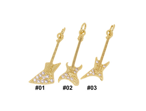 Electric Guitar Charm,Gold Guitar Charm With CZ,3 Styles Guitar charms For Necklace,Gift For A Guitar Player,CPG1566-CPG1583-CPG1584