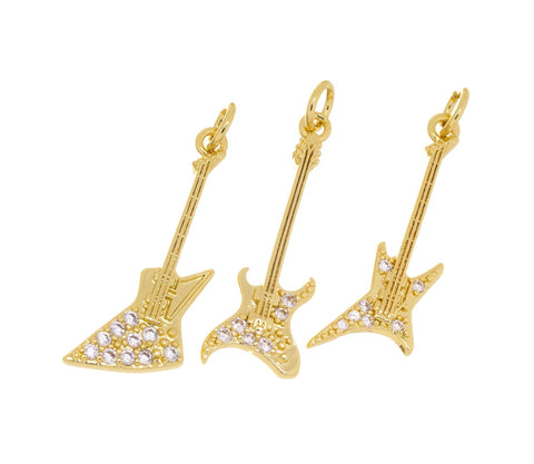 Electric Guitar Charm,Gold Guitar Charm With CZ,3 Styles Guitar charms For Necklace,Gift For A Guitar Player,CPG1566-CPG1583-CPG1584
