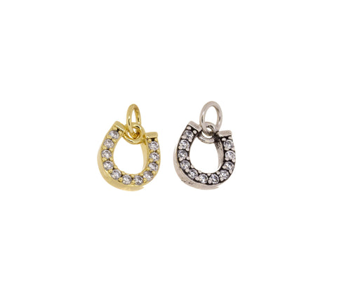 Gold Or Silver Horseshoe CZ Charm,Antique Finish Small Horseshoe Charm,Timeless CZ Horseshoe Charm For Jewelry Making,CPG1556-CPS1556