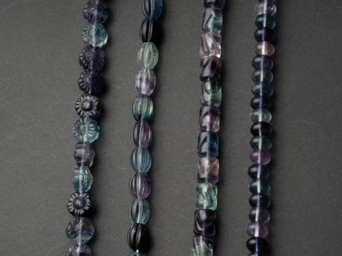 Natural Rainbow Fluorite Beads, 3 Styles Available: #001 Grooved Barrel, #002 Roundelle #003 Grooved Drum #004 Flower, FL001-004