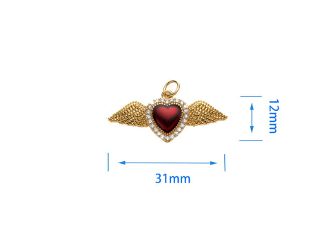 Wings Heart Pendant, MicroPave CZ Heart Necklace, Heart-Shaped Charm, DIY Jewelry Making Supplies, CPG2018
