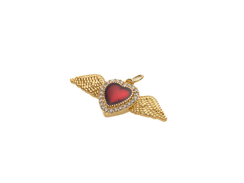 Wings Heart Pendant, MicroPave CZ Heart Necklace, Heart-Shaped Charm, DIY Jewelry Making Supplies, CPG2018