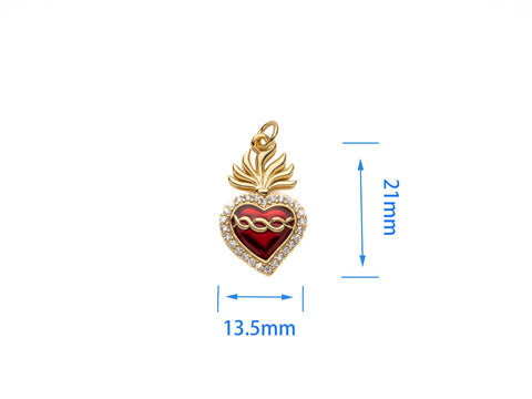 -18K Gold Plated, Link Details Sacred Heart Pendant, CZ Micro Pave Sacred Heart Charm, for DIY Jewelry Making, CPG2019