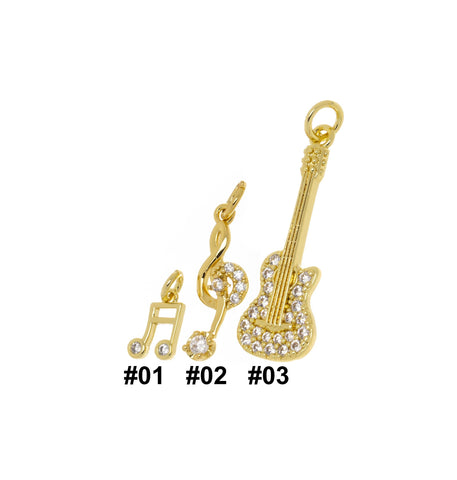 CZ Gold Guitar Charm,Acoustic Guitar And Musical Note Charms,Gift For A Musician,CPG1559-CPG1571-CPG1582