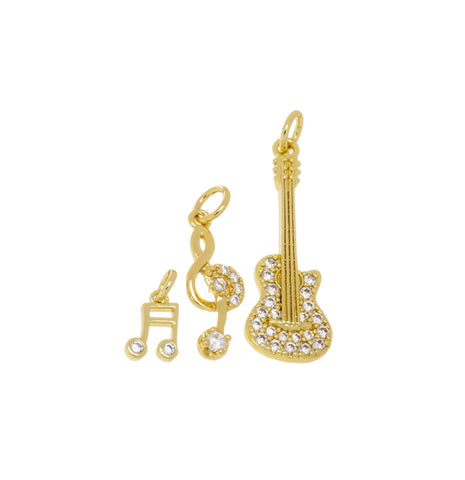 CZ Gold Guitar Charm,Acoustic Guitar And Musical Note Charms,Gift For A Musician,CPG1559-CPG1571-CPG1582