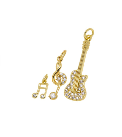 CZ Gold Guitar Charm,Acoustic Guitar And Musical Note Charms,Gift For A Musician,CPG1559-CPG1571-CPG1582