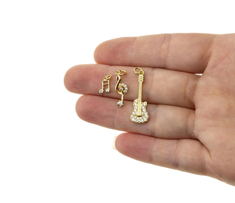 CZ Gold Guitar Charm,Acoustic Guitar And Musical Note Charms,Gift For A Musician,CPG1559-CPG1571-CPG1582