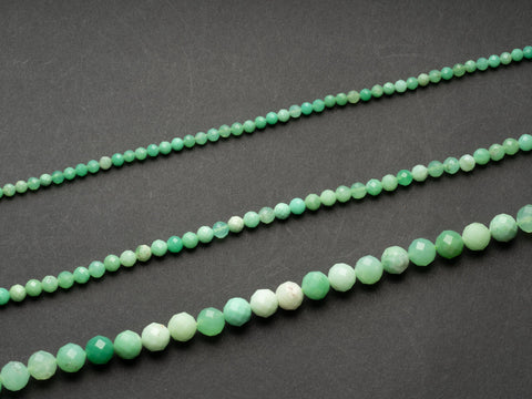 Natural Green Chrysoprase Faceted 8mm 4mm 3mm Round Beads 15.5" Strand