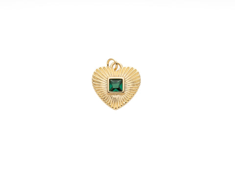 Micropave Green CZ Heart Pendant, 18K Gold Plated Heart Charm, Heart Pendant, Gift for Her, DIY Jewelry Making Accessory, CPG1092