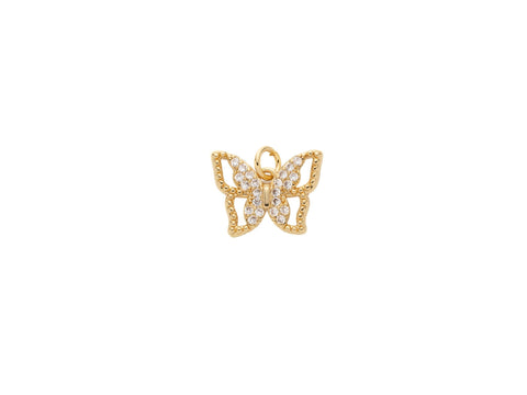 -18k Gold Butterfly Charm, CZ Micro Paved Butterfly Charm, Gold Mariposa, Sparkly Butterfly Charm or Pendant, CPG1085