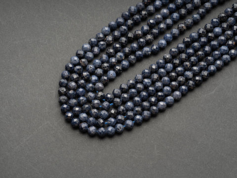 High Quality Natural Blue Sapphire Round Beads 5mm Faceted Round Beads Micro Cut Faceted Small Genuine Gemstone 15.5" Strand, FR157