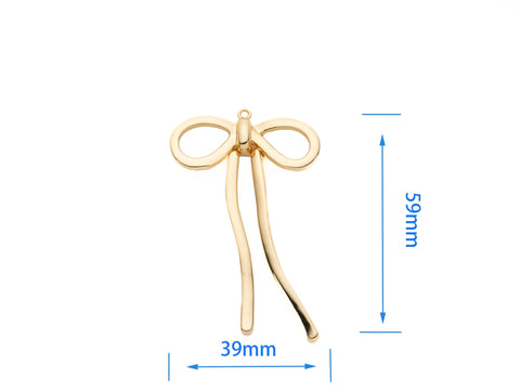 Gold or Silver Giant Bow Pendant, Ribbon Pendant, 18k Gold Plated Ribbon Knot Charm, for Necklace or Earring Making, CPG2064, CPS2064