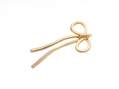 Gold or Silver Giant Bow Pendant, Ribbon Pendant, 18k Gold Plated Ribbon Knot Charm, for Necklace or Earring Making, CPG2064, CPS2064