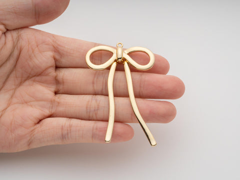 Gold or Silver Giant Bow Pendant, Ribbon Pendant, 18k Gold Plated Ribbon Knot Charm, for Necklace or Earring Making, CPG2064, CPS2064