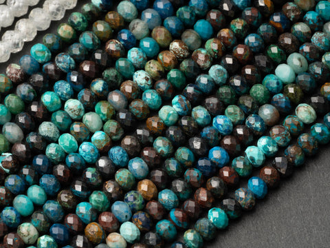 Faceted Natural Chrysocolla Beads 4mm x 2 mm, Blue Green Gemstone 15.5" Strand, OR AAA Faceted Zircon, MC098-MC099