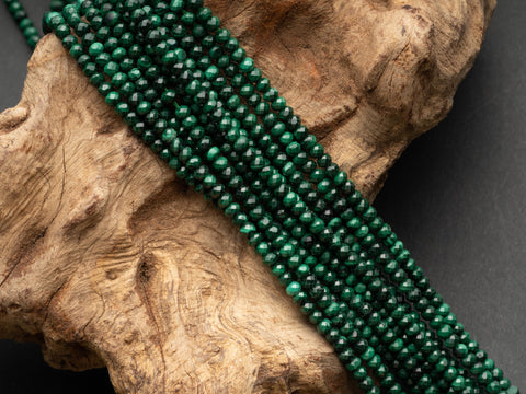 Natural Deep Green Malachite 2mm x 3mm, Faceted Round Beads High Quality 15.5" Strand MR115,