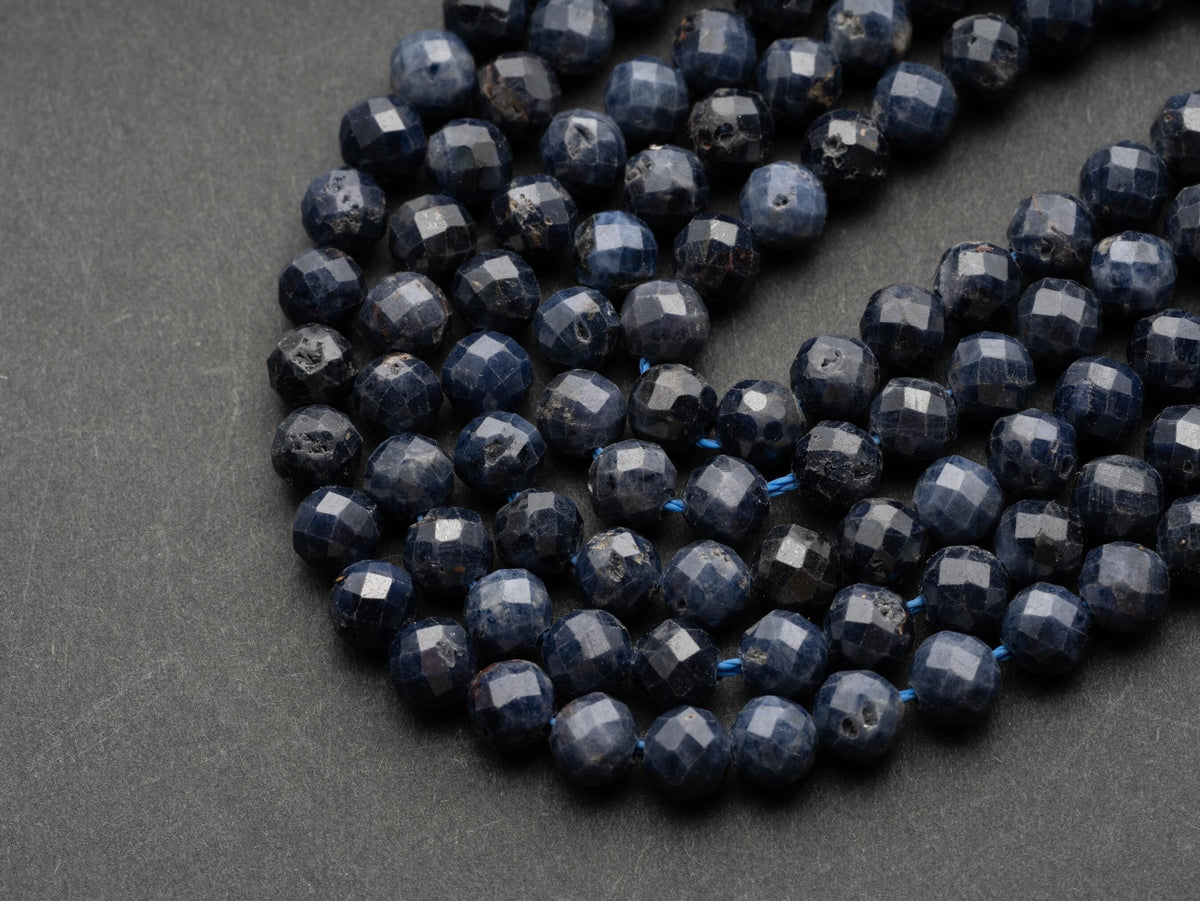 High Quality Natural Blue Sapphire Round Beads 5mm Faceted Round Beads Micro Cut Faceted Small Genuine Gemstone 15.5" Strand, FR157