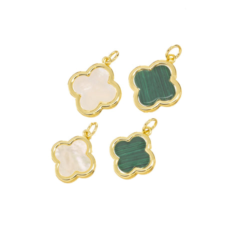 Gold Four Leaf Flower Charm,MOP Four Leaf Clover Charm,Malachite Green Four Leaf Charms,Mother Of Pearl Flower Charm,CPG1191-1189-1193-1177