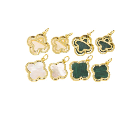 Gold Four Leaf Flower Charm,MOP Four Leaf Clover Charm,Malachite Green Four Leaf Charms,Mother Of Pearl Flower Charm,CPG1191-1189-1193-1177