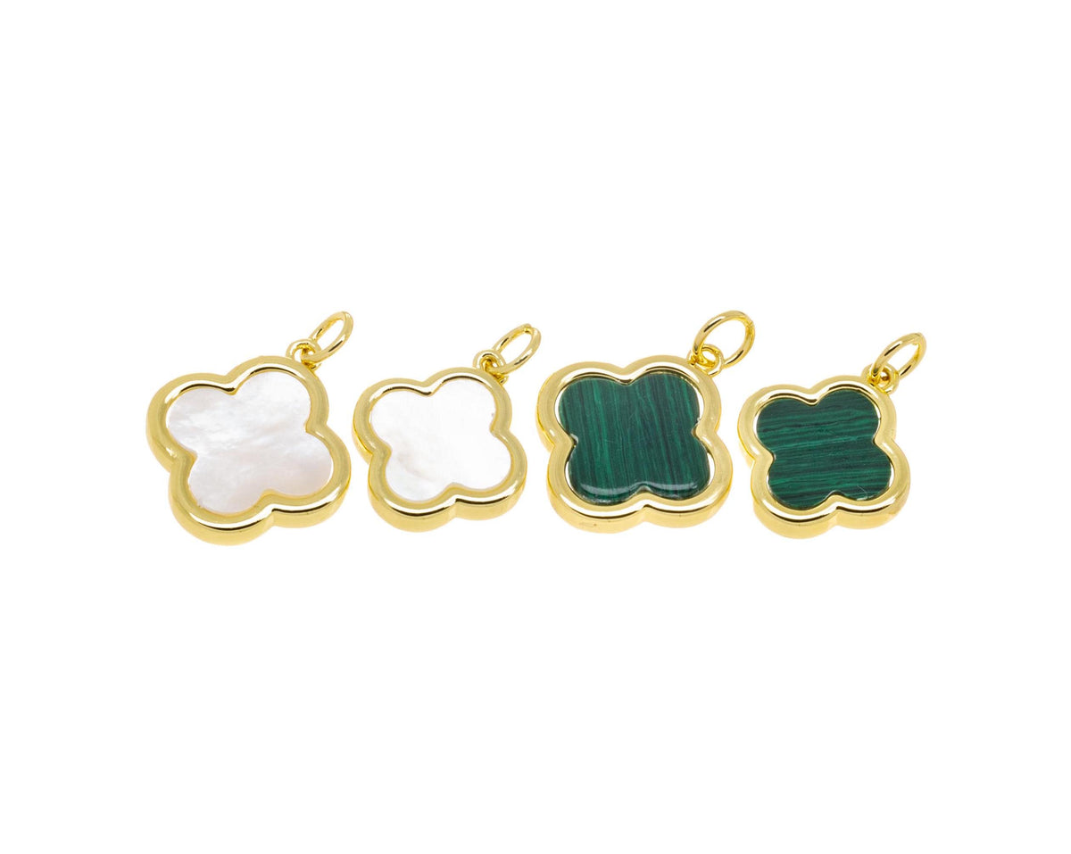 Gold Four Leaf Flower Charm,MOP Four Leaf Clover Charm,Malachite Green Four Leaf Charms,Mother Of Pearl Flower Charm,CPG1191-1189-1193-1177