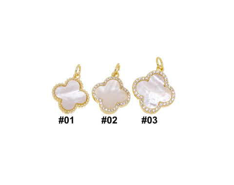 Gold Four Leaf Flower Charm With Mother Of Pearl,MOP Four Leaf Clover Charm,Mother Of Pearl Flower Charm For Jewelry Making,CPG783-1188-1190