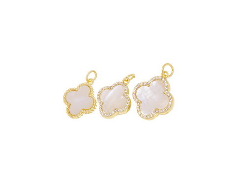 Gold Four Leaf Flower Charm With Mother Of Pearl,MOP Four Leaf Clover Charm,Mother Of Pearl Flower Charm For Jewelry Making,CPG783-1188-1190