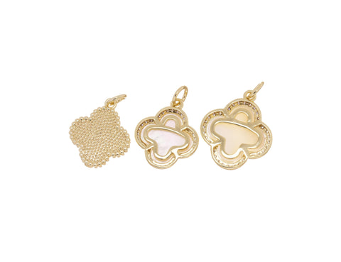 Gold Four Leaf Flower Charm With Mother Of Pearl,MOP Four Leaf Clover Charm,Mother Of Pearl Flower Charm For Jewelry Making,CPG783-1188-1190