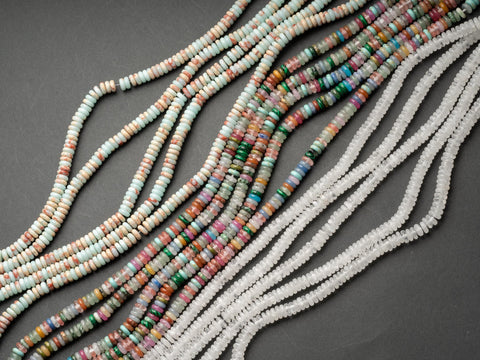 Multi Color Heishi Flat Disc, Natural Quartz, and Dyed Jade Beads or Spacers, RET01-RET012