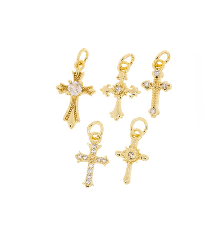 Mini Gold Cross Charms 5 Designs,Small CZ Cross Charms,Cross Charm For Jewelry Making, Necklace,Earrings,CPG1035-1036-1039-1040-1041