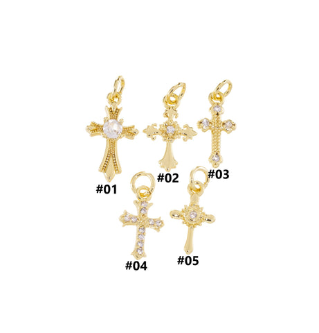 Mini Gold Cross Charms 5 Designs,Small CZ Cross Charms,Cross Charm For Jewelry Making, Necklace,Earrings,CPG1035-1036-1039-1040-1041