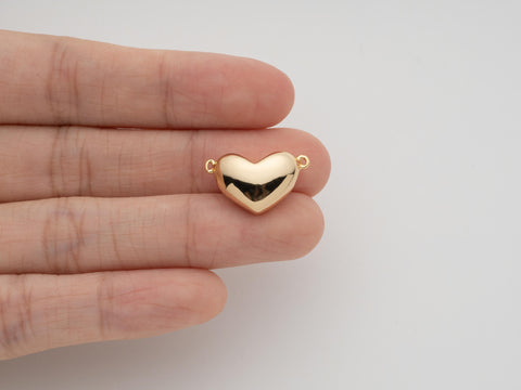 Gold Puffy Heart Connector Charm, Heart Connector Pendant, Necklace Making, CNG621