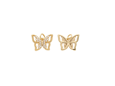 -18k Gold Butterfly Charm, CZ Micro Paved Butterfly Charm, Gold Mariposa, Sparkly Butterfly Charm or Pendant, CPG1085