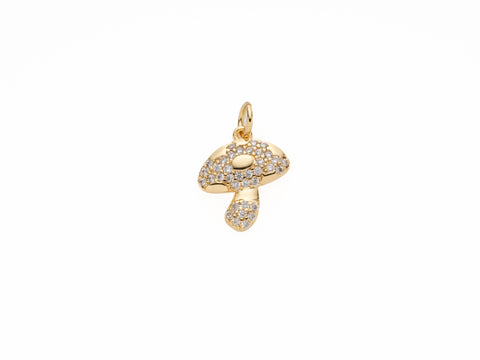 -18k Gold Micro Pave Mushroom Charm, Gold Charm With CZ, Charm For Necklace or Bracelet Making  CPG1091