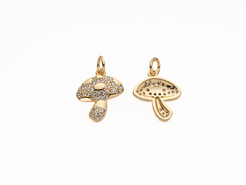 -18k Gold Micro Pave Mushroom Charm, Gold Charm With CZ, Charm For Necklace or Bracelet Making  CPG1091