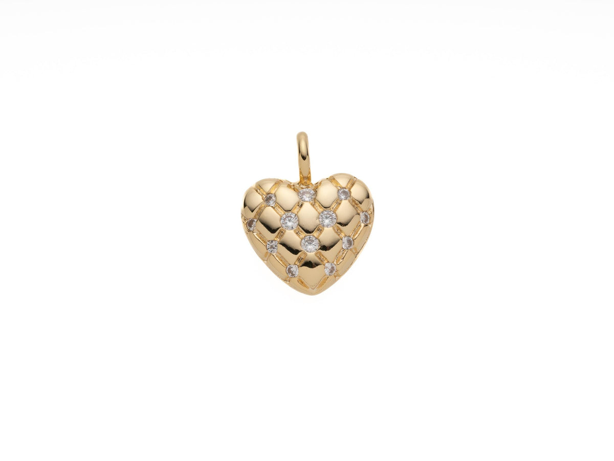 -18k Gold Micro Paved Puffed Heart Pendant, CZ Heart Pendant 3D Pendant, hollowed out heart Charm for Necklace or Earring Making, CPG1169