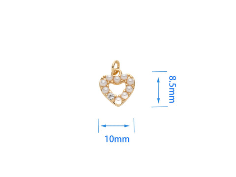Pearl Gold Or Silver Heart Charm, Pave CZ  Pearl Heart Pendant, Dainty Pearl Jewelry, For Charm Bracelet or Necklace,CPG1175, CPS1175
