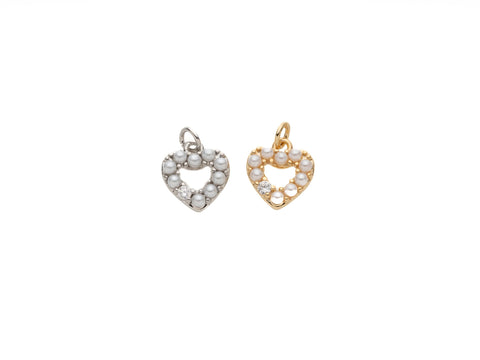 Pearl Gold Or Silver Heart Charm, Pave CZ  Pearl Heart Pendant, Dainty Pearl Jewelry, For Charm Bracelet or Necklace,CPG1175, CPS1175