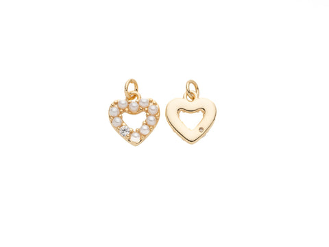 Pearl Gold Or Silver Heart Charm, Pave CZ  Pearl Heart Pendant, Dainty Pearl Jewelry, For Charm Bracelet or Necklace,CPG1175, CPS1175