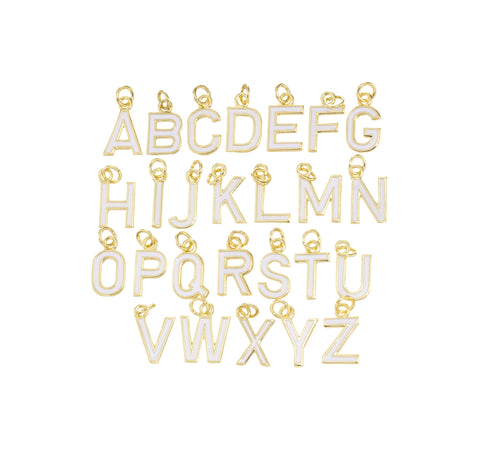 Gold Enamel Inlay Alphabet Letter Initial Charms,White And Black Enamel Initial Charm For Necklace Bracelet And Earrings,CPG1575