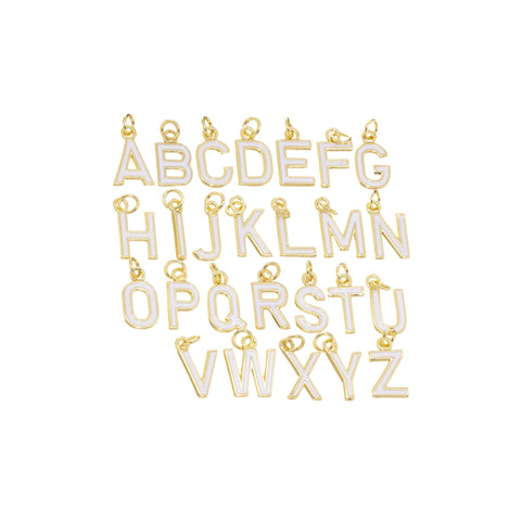 Gold Enamel Inlay Alphabet Letter Initial Charms,White And Black Enamel Initial Charm For Necklace Bracelet And Earrings,CPG1575