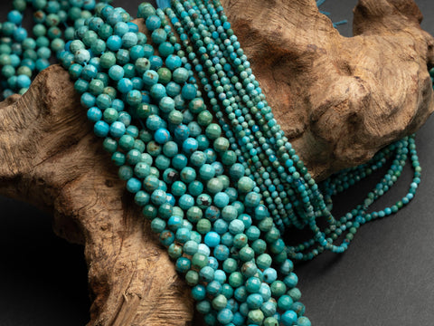 Natural AA Turquoise Round Sphere, Faceted Beads, 4mm or 2mm, Small Green Blue Gemstone Spacers, December Birthstone, FR150,FR151