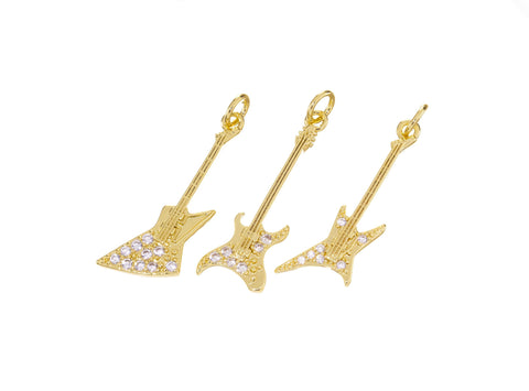 Electric Guitar Charm,Gold Guitar Charm With CZ,3 Styles Guitar charms For Necklace,Gift For A Guitar Player,CPG1566-CPG1583-CPG1584