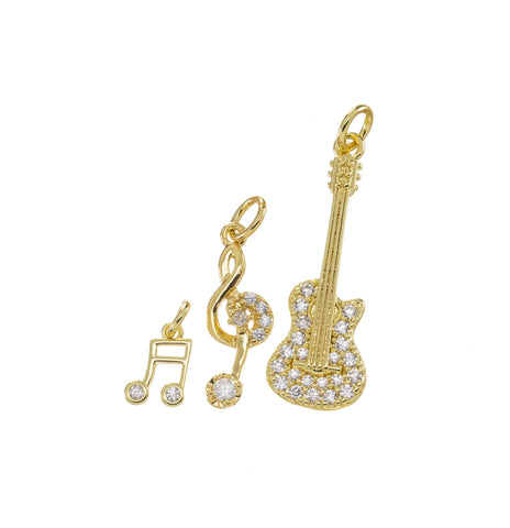 CZ Gold Guitar Charm,Acoustic Guitar And Musical Note Charms,Gift For A Musician,CPG1559-CPG1571-CPG1582