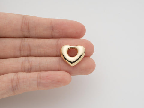 -18k Gold Plated Puffy Heart spacer, bead, or Connector Charm or pendant, Jewelry Making and Supplies, SPG041