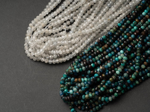 Faceted Natural Chrysocolla Beads 4mm x 2 mm, Blue Green Gemstone 15.5" Strand, OR AAA Faceted Zircon, MC098-MC099