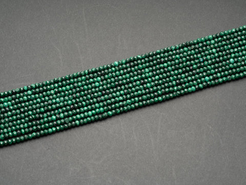 Natural Deep Green Malachite 2mm x 3mm, Faceted Round Beads High Quality 15.5" Strand MR115,