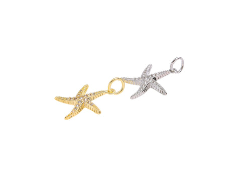 -18k Gold or Silver Starfish Dainty Gold Charm, Gold Pave Colorful Happy Starfish Charm, Nautical Starfish Charm, CPG1208, CPS1208