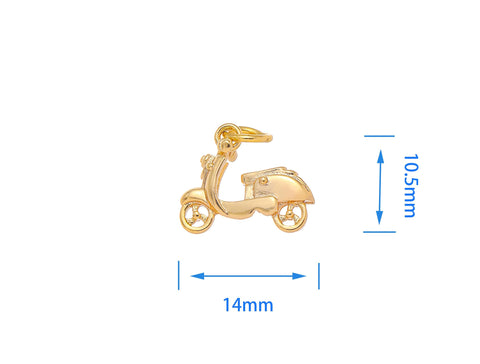 -18k Gold Moped Charm, Vespa Pendant, Motorbike Charm,  Gold Scooter Charm Double Sided CPG1236