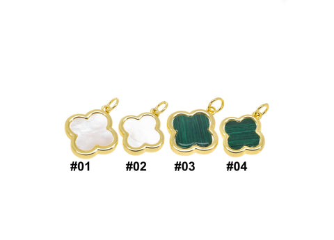 Gold Four Leaf Flower Charm,MOP Four Leaf Clover Charm,Malachite Green Four Leaf Charms,Mother Of Pearl Flower Charm,CPG1191-1189-1193-1177